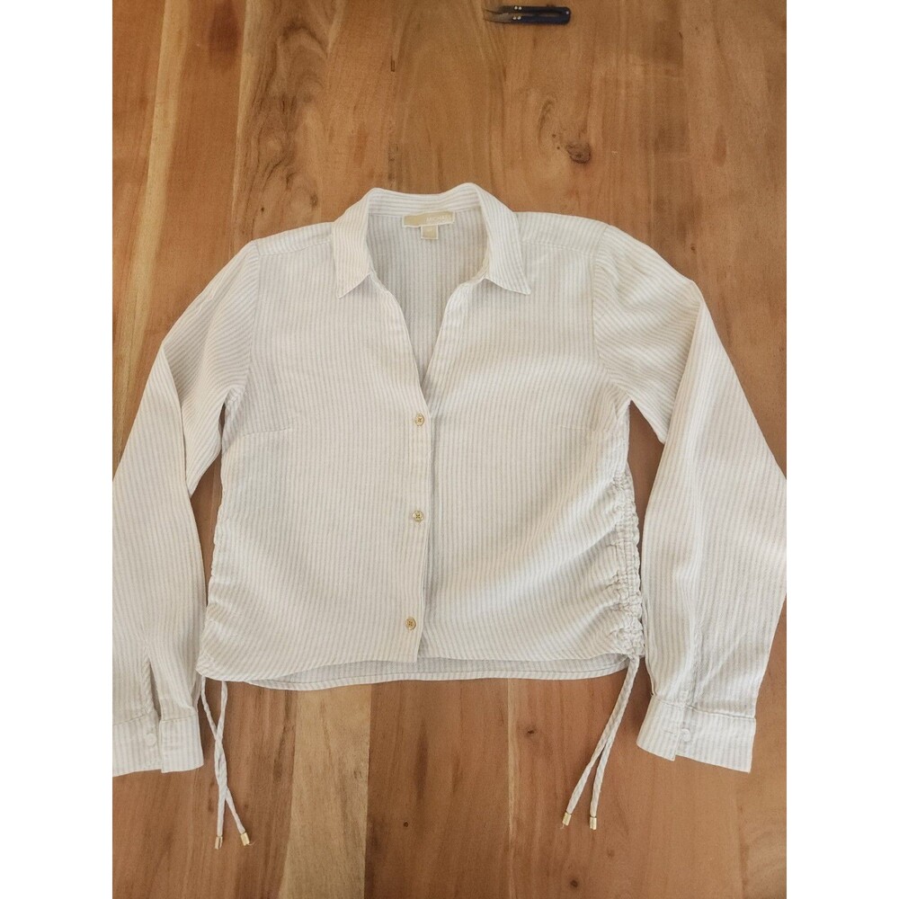 Michael Kors Striped Linen-Blend Button-Down Top Women's Small EUC